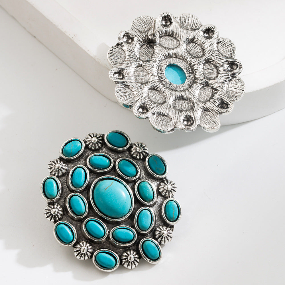 Wholesale Western style exaggerated turquoise retro geometric earrings